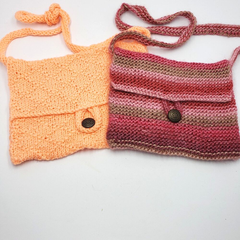 Set of 2 Crochet Handmade Grannycore Purses Handbags Cross Body Small Boho Knit